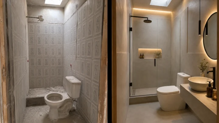 baño pequeño con microcemento